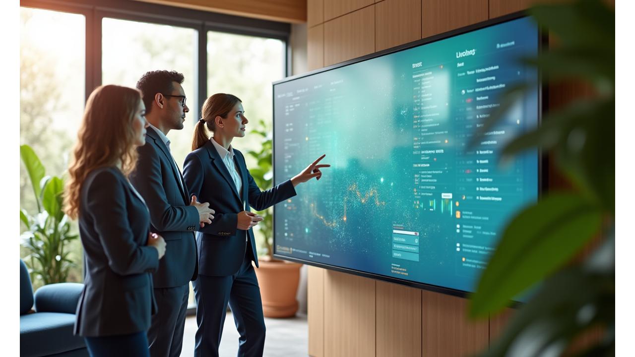 Team VitaFlusso che collabora in un ufficio moderno e luminoso, simboleggiando innovazione e spirito di squadra.