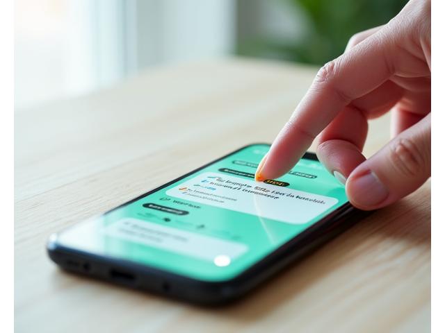 Uno smartphone con un'interfaccia personalizzata per domande e risposte sul benessere, illustrando l'AI che suggerisce domande.