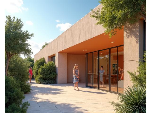 Facciata di una moderna clinica wellness a Rimini, con persone che entrano.