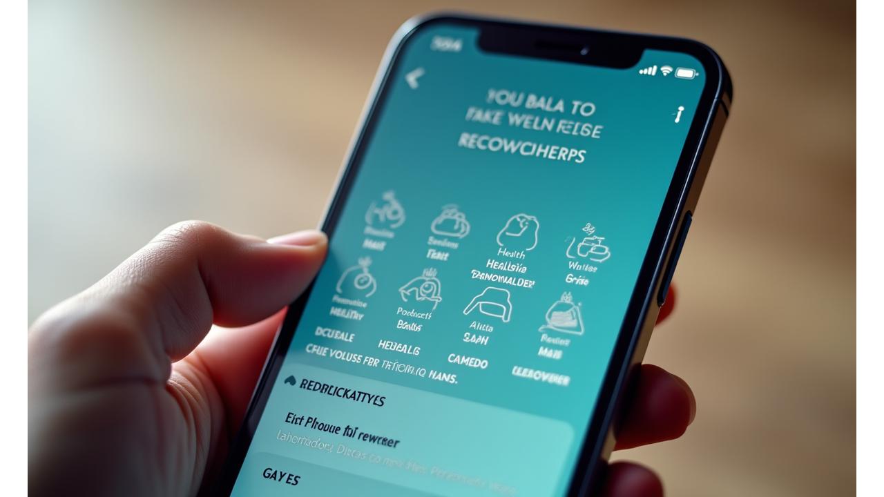 Interfaccia utente di un'applicazione che mostra raccomandazioni personalizzate su uno smartphone o tablet, con icone di wellness.