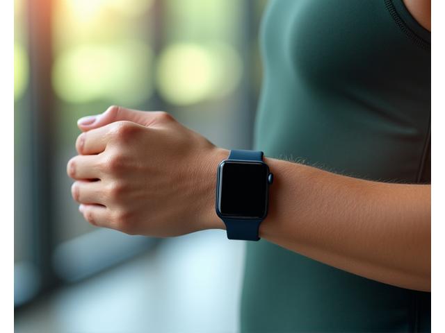 Smartwatch elegante e fitness tracker su un polso di una persona attiva