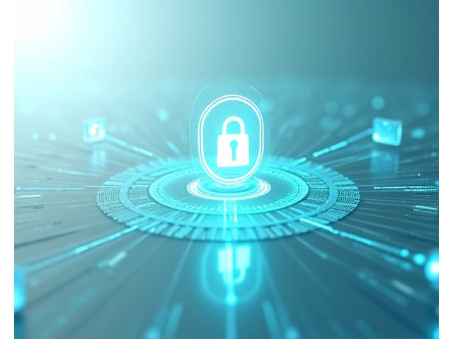 Un'immagine concettuale di sicurezza dei dati, con icone di lucchetti e scudi che proteggono dati digitali in un layout pulito.