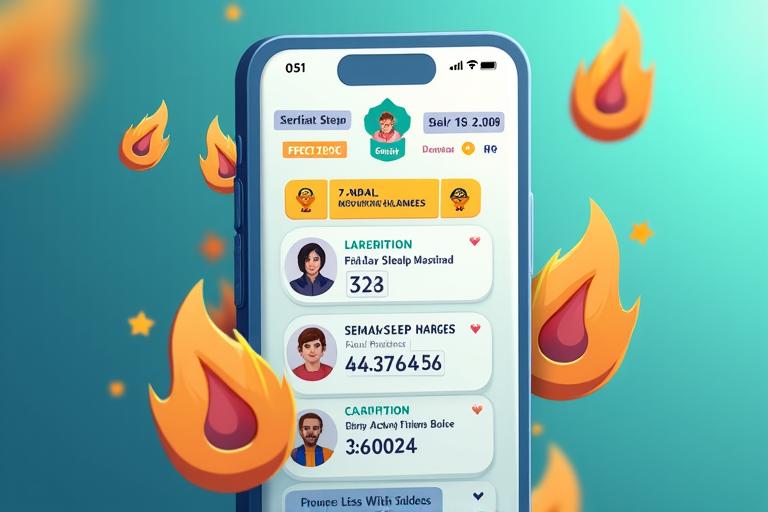 Schermata di un'app di benessere con elementi di gamification: badge di achievement sbloccati, una classifica di amici e un contatore di streak per un'abitudine positiva. Il design è vivace e motivante.